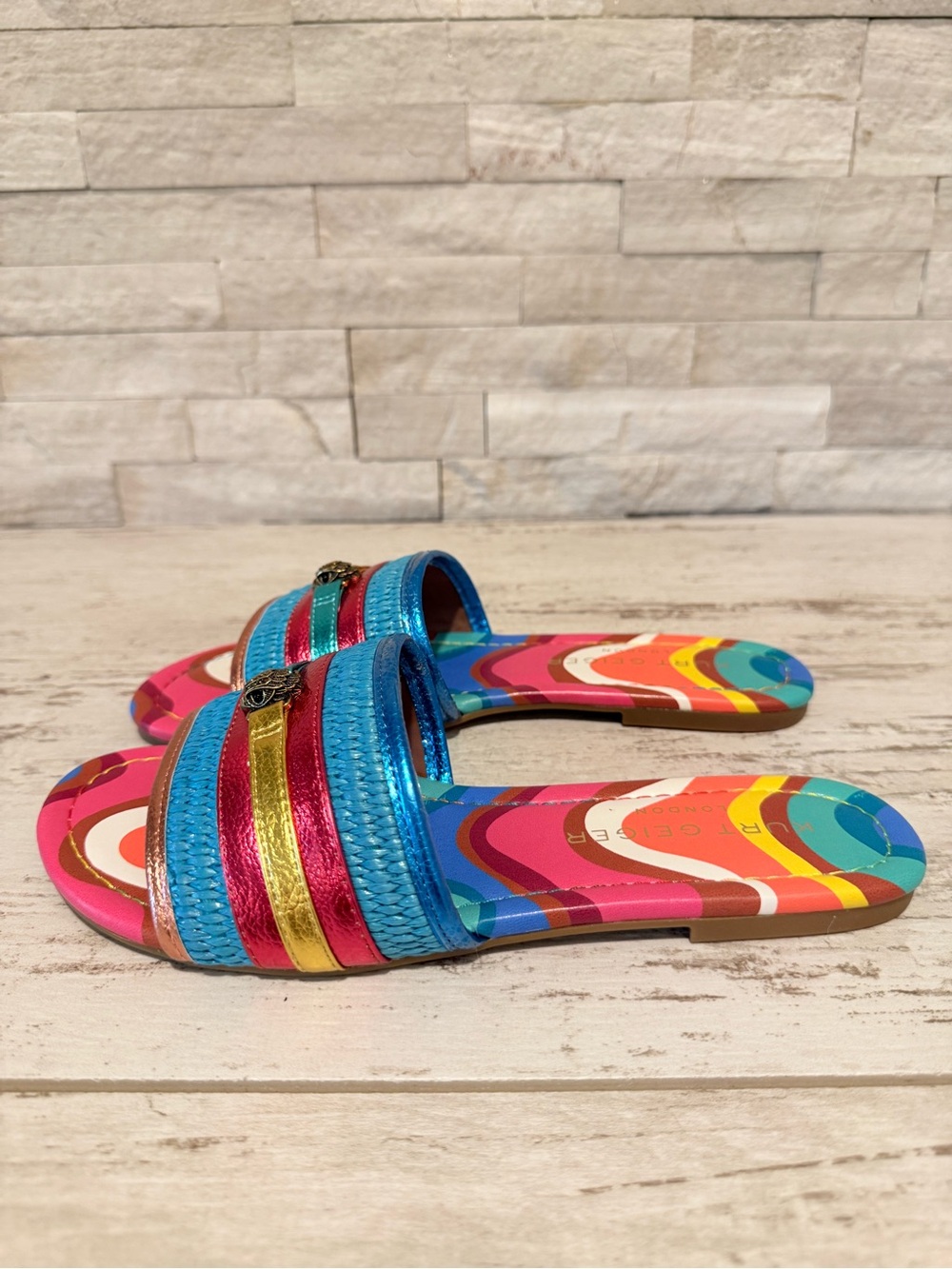 Kurt Geiger SOUTHBANK FLAT SLIDE RAFFIA SANDALS Multicolor New Size 38 - 7.5US - Picture 8 of 16